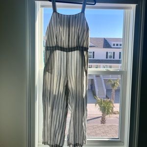 Loft white and black strip pant jumpsuit